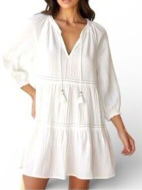 NWT Vineyard Vines White Linen Tiered V-Neck Tunic Dress, size 4